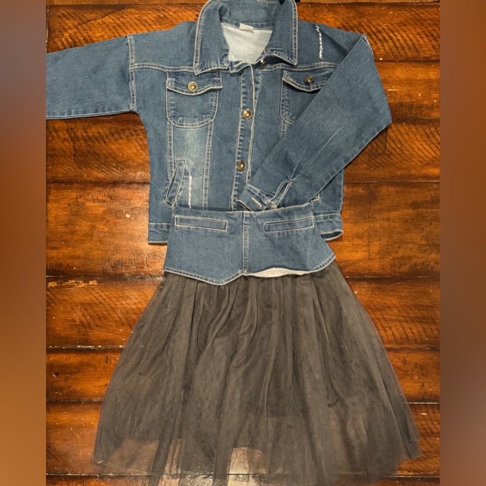 Big girls Jean jacket with Jean/tulle matching skirt. Size 10-12. Like new